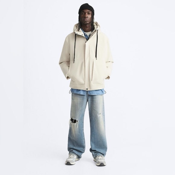 Zara Other - ZARA Technical Fabric Hooded Jacket Size L Beige Neutral